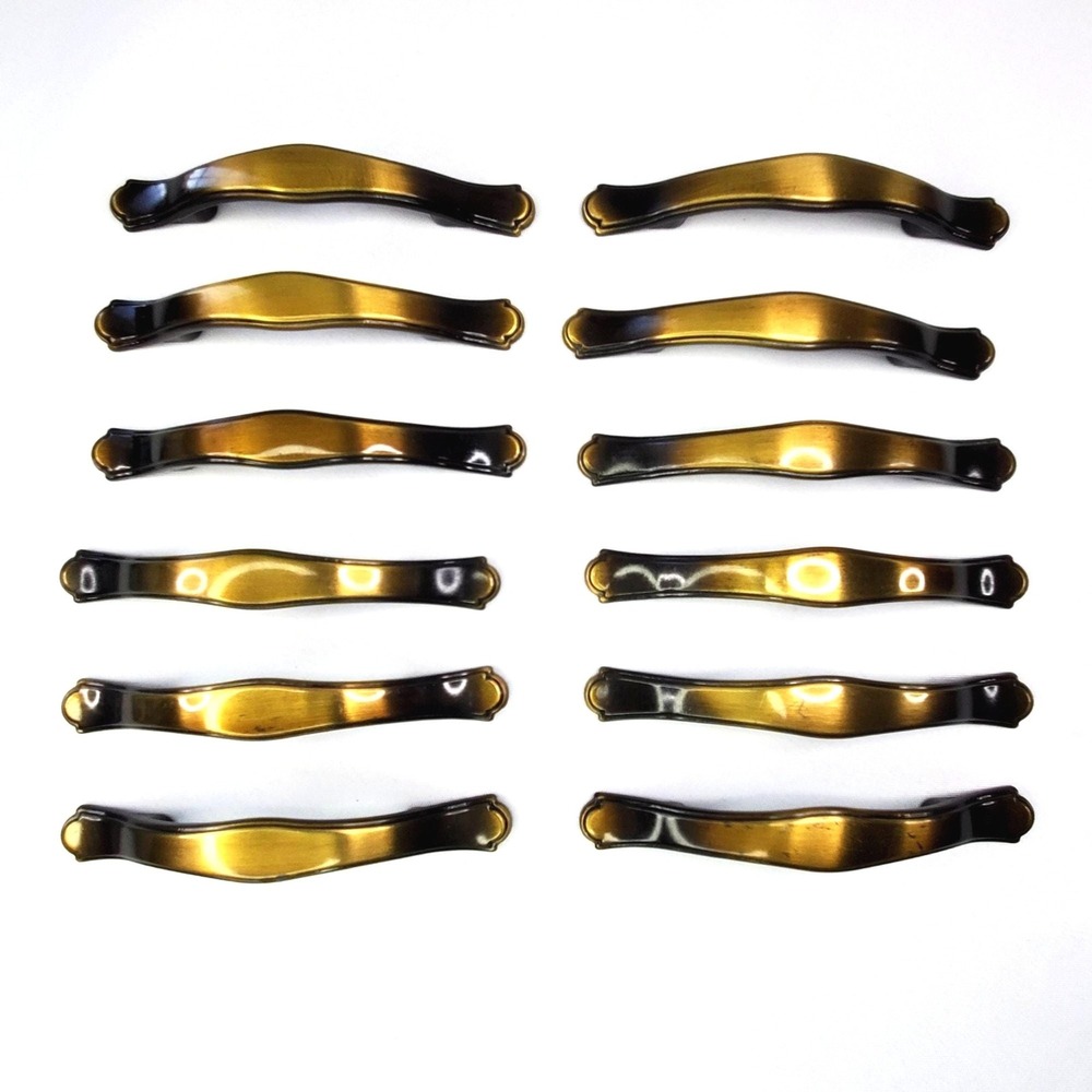 VTG Amerock 2-tone Brass Ombre 12 Cabinet Drawer Pulls Handles 5" MCM Design